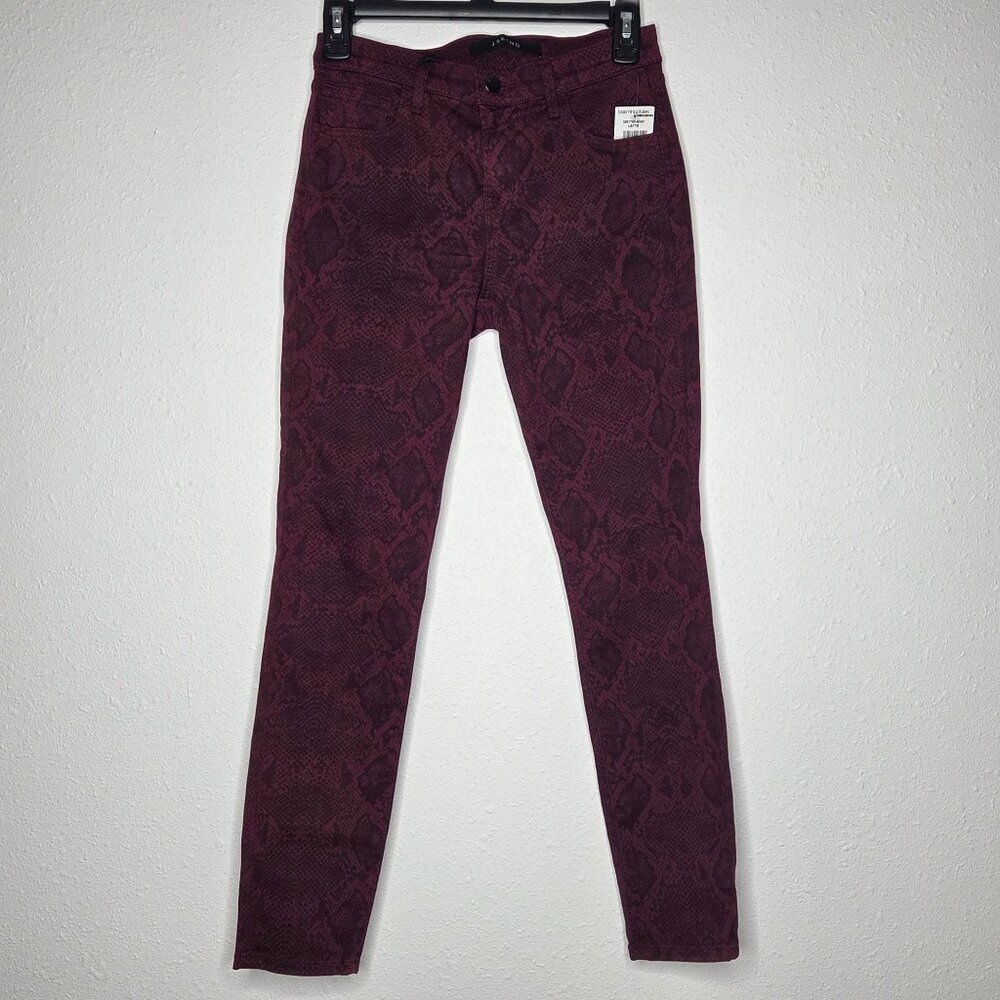 NWOT J Brand Women's Mid-Rise Crop Skinny Ankle Jeans - Oxblood Snakeskin